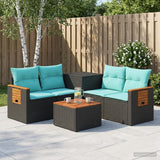 vidaXL Bankstel 6 st Zwart Poly Rattan en Staal