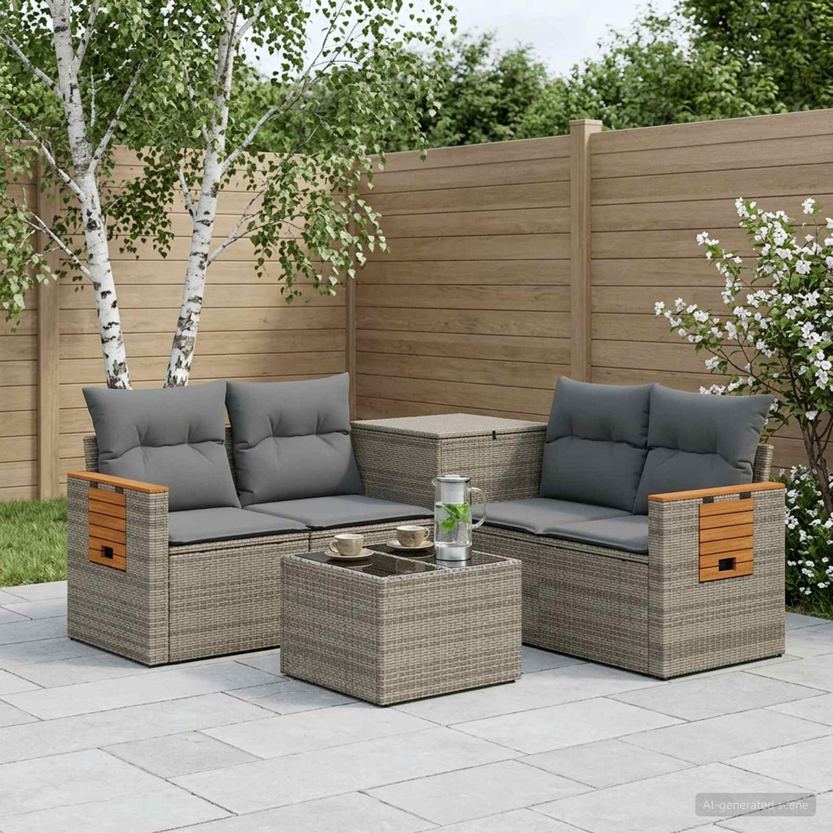 vidaXL Bankstel 6 st Zwart Poly Rattan en Staal