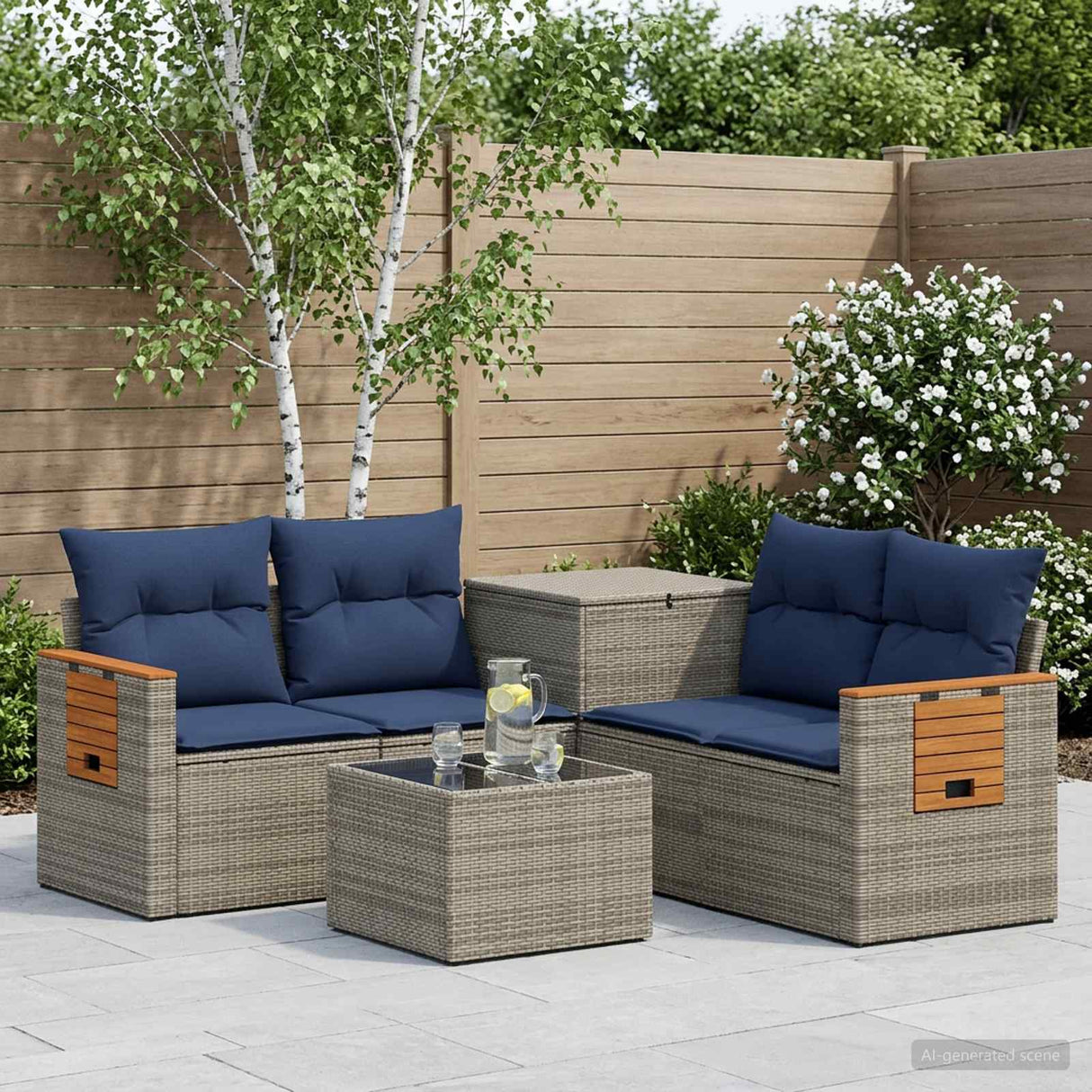 vidaXL Bankstel 6 st Zwart Poly Rattan en Staal