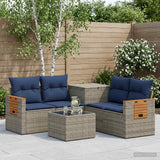 vidaXL Bankstel 6 st Zwart Poly Rattan en Staal