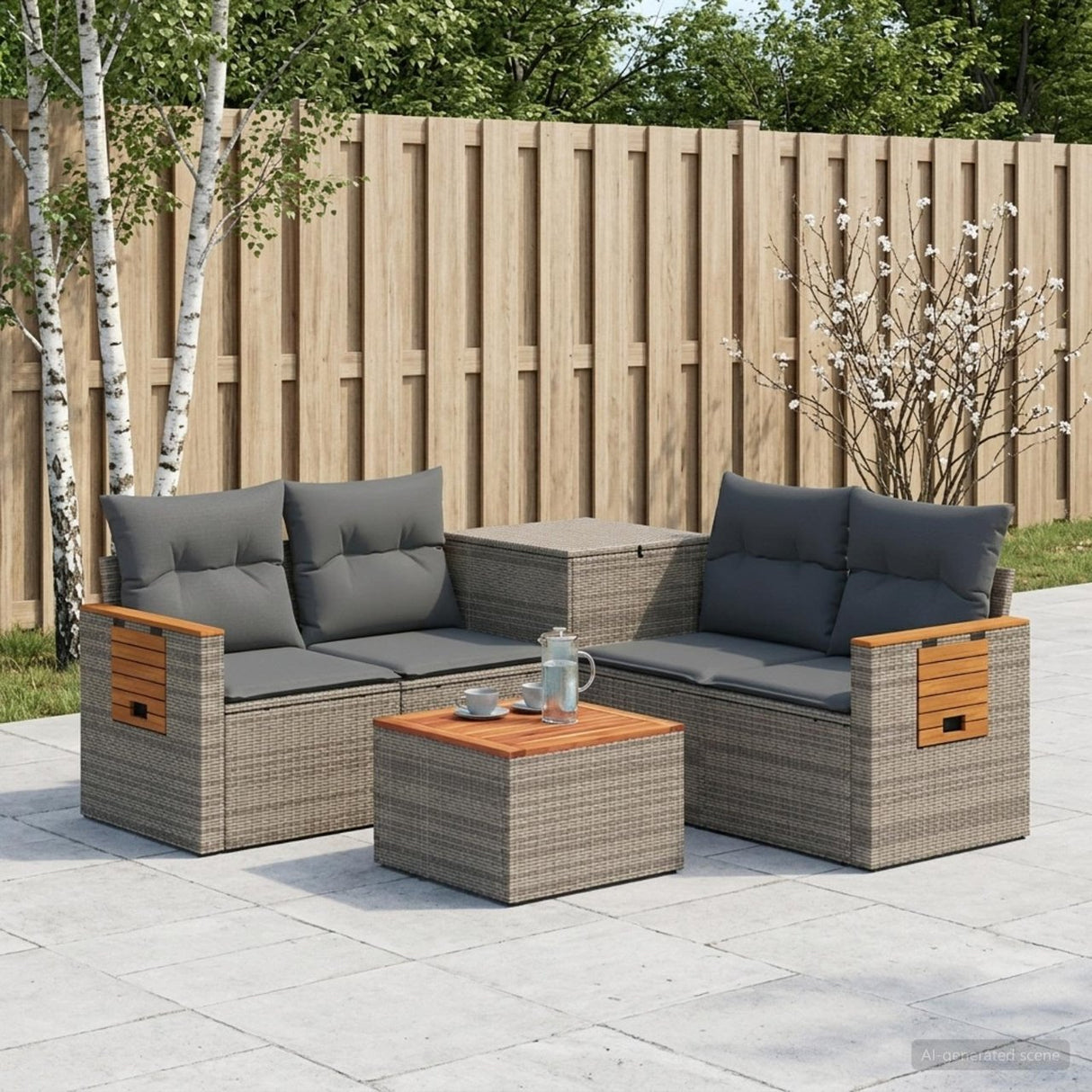 vidaXL Bankstel 6 st Zwart Poly Rattan en Staal