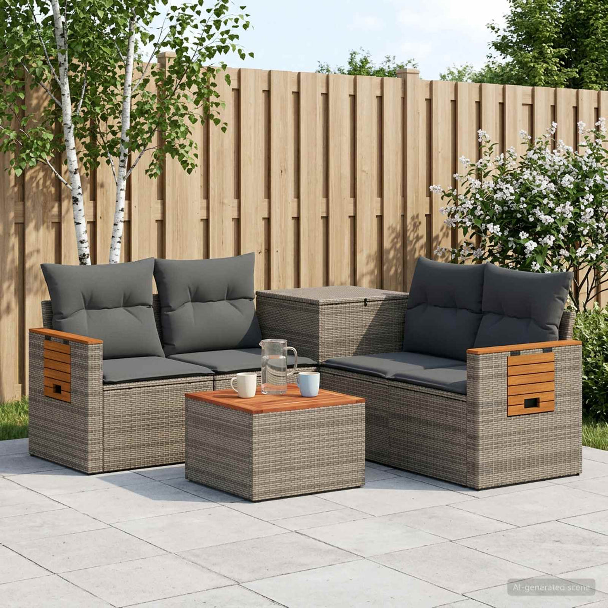 vidaXL Bankstel 6 st Zwart Poly Rattan en Staal