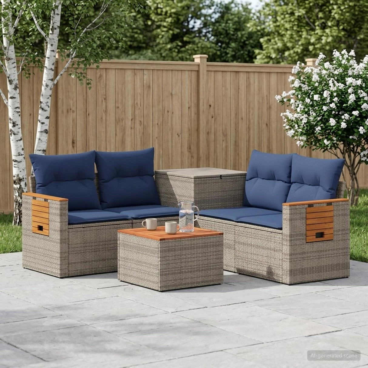 vidaXL Bankstel 6 st Zwart Poly Rattan en Staal