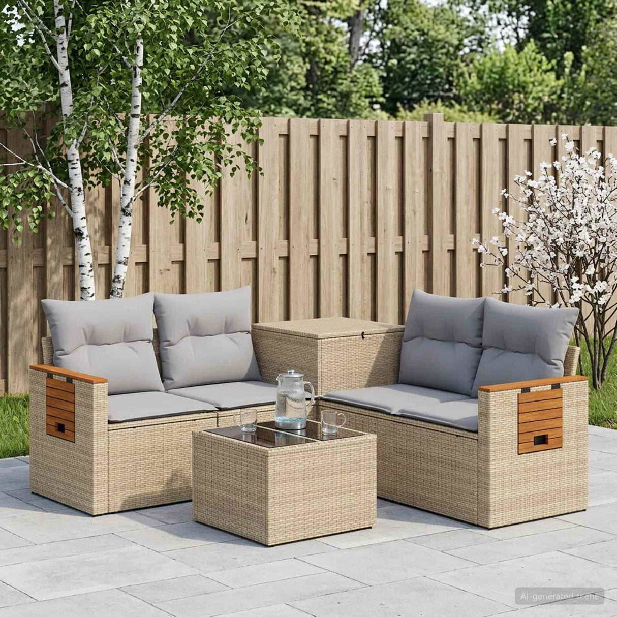vidaXL Bankstel 6 st Zwart Poly Rattan en Staal