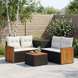 vidaXL Bankstel 6 st Zwart Poly Rattan en Staal