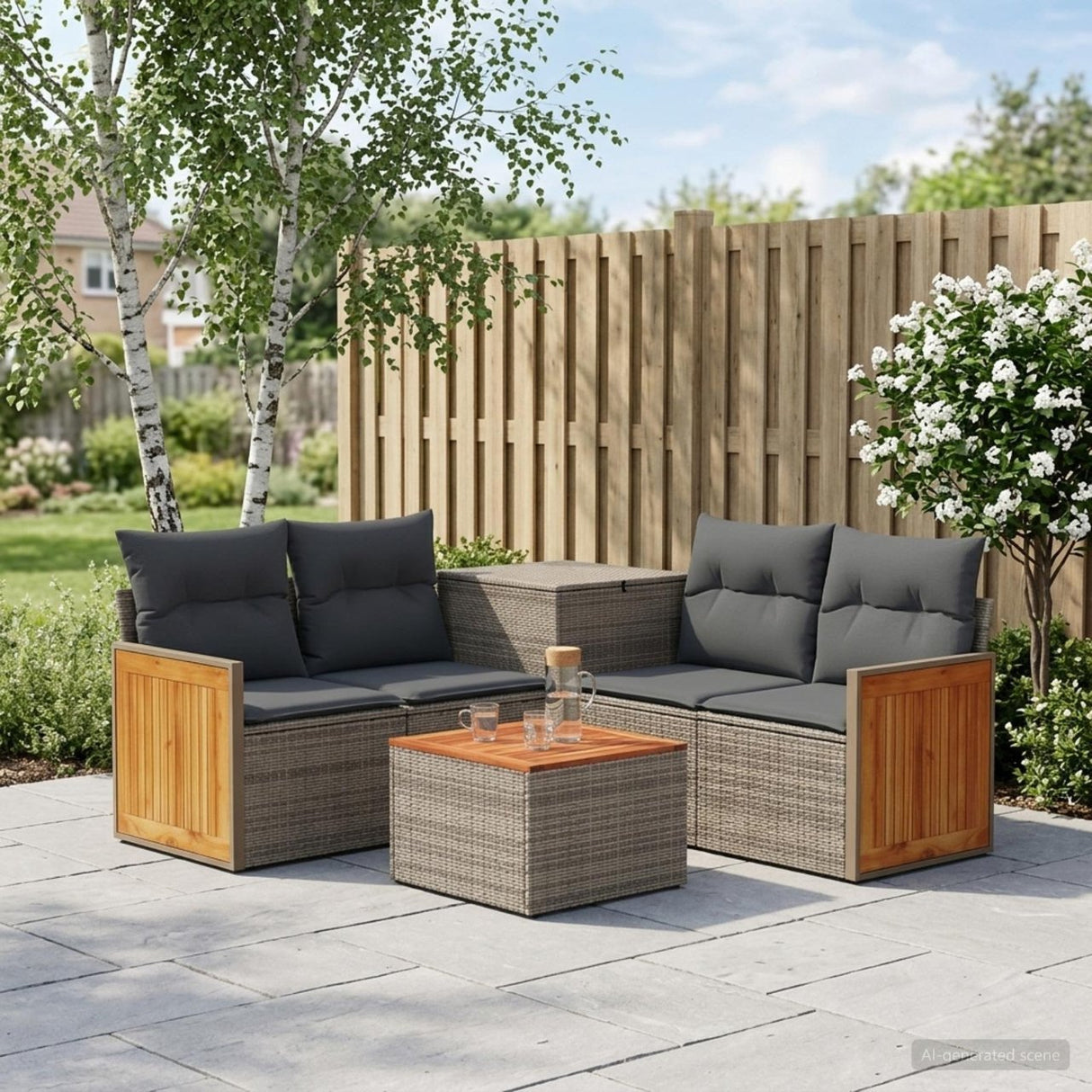 vidaXL Bankstel 6 st Zwart Poly Rattan en Staal