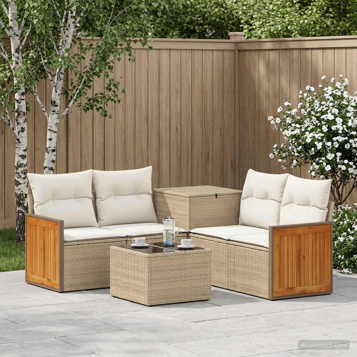 vidaXL Bankstel 6 st Zwart Poly Rattan en Staal