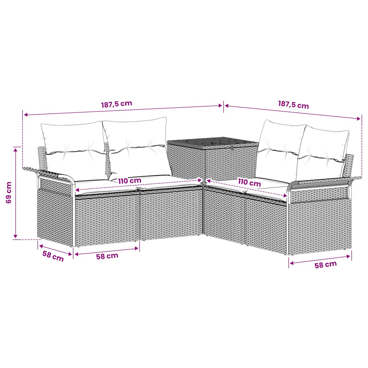 vidaXL Bankstel 5 st Zwart Poly Rattan en Staal