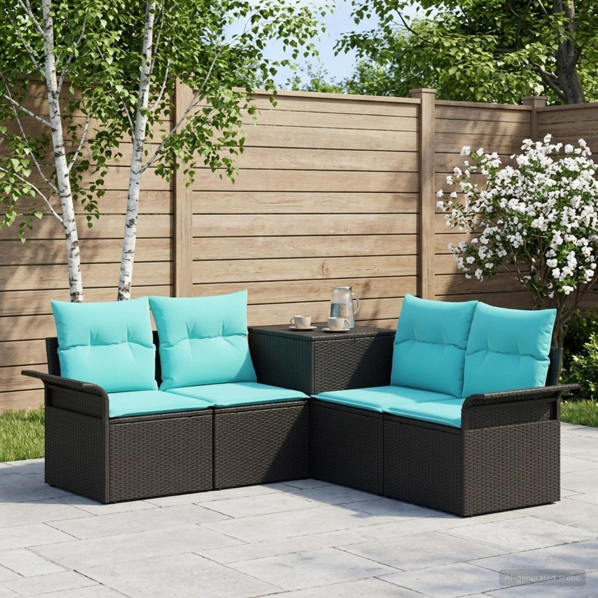vidaXL Bankstel 5 st Zwart Poly Rattan en Staal
