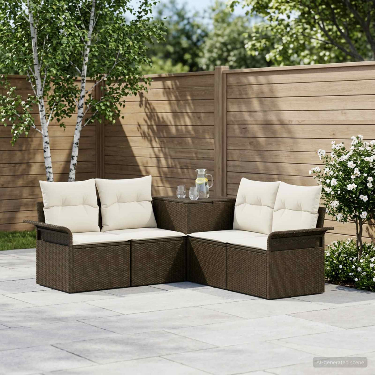 vidaXL Bankstel 5 st Zwart Poly Rattan en Staal