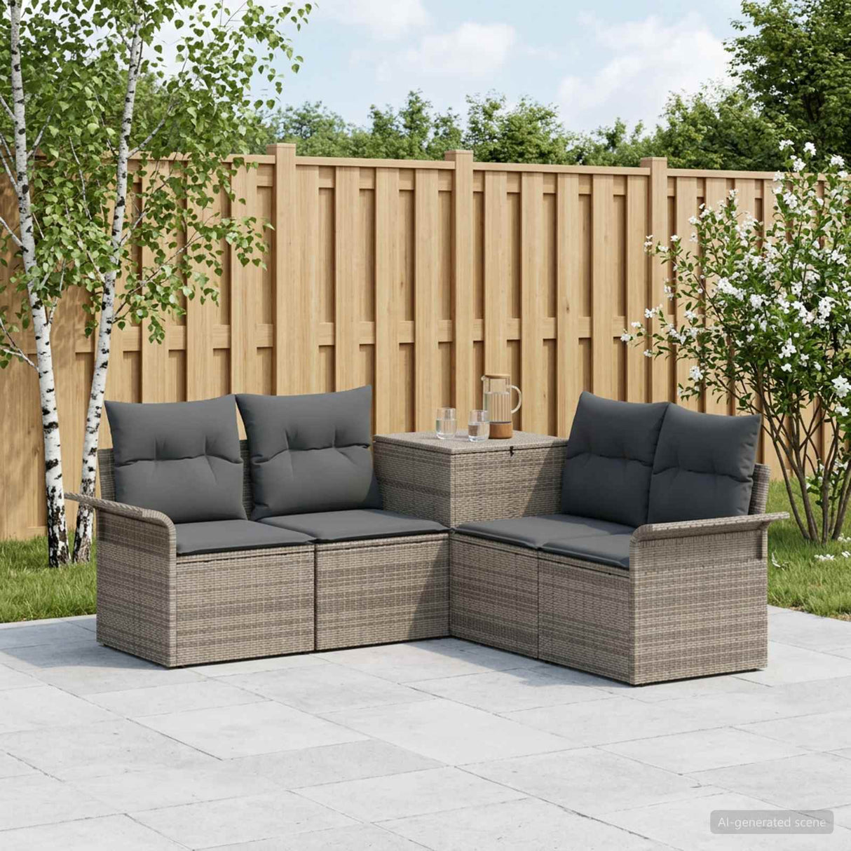 vidaXL Bankstel 5 st Zwart Poly Rattan en Staal