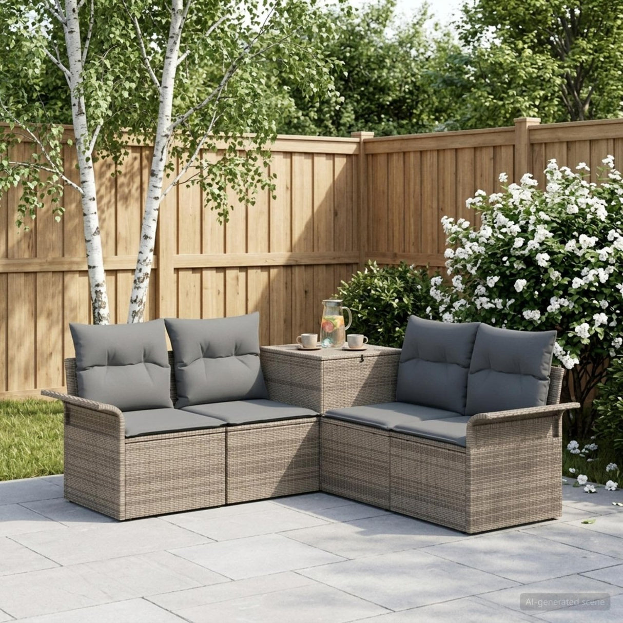 vidaXL Bankstel 5 st Zwart Poly Rattan en Staal