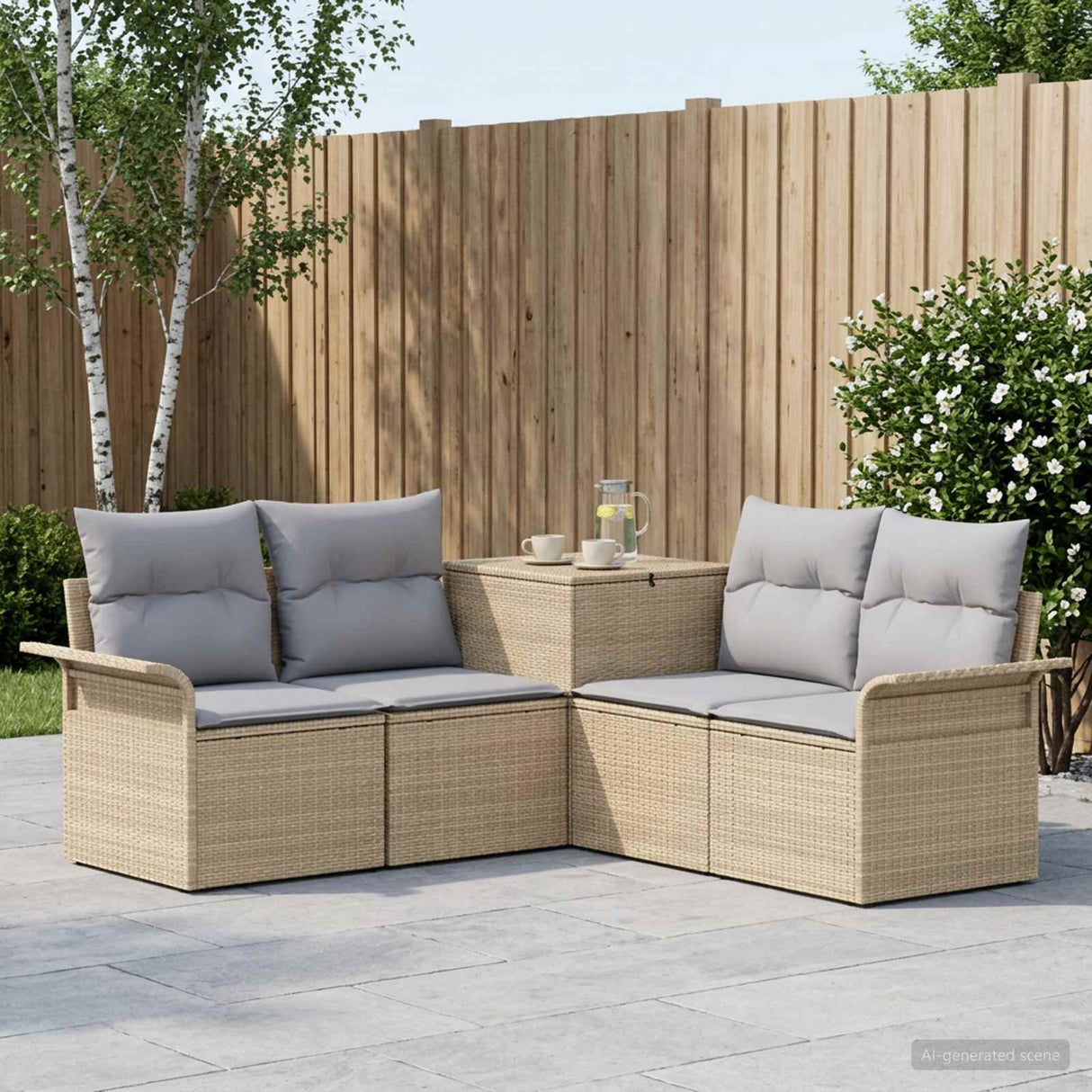vidaXL Bankstel 5 st Zwart Poly Rattan en Staal