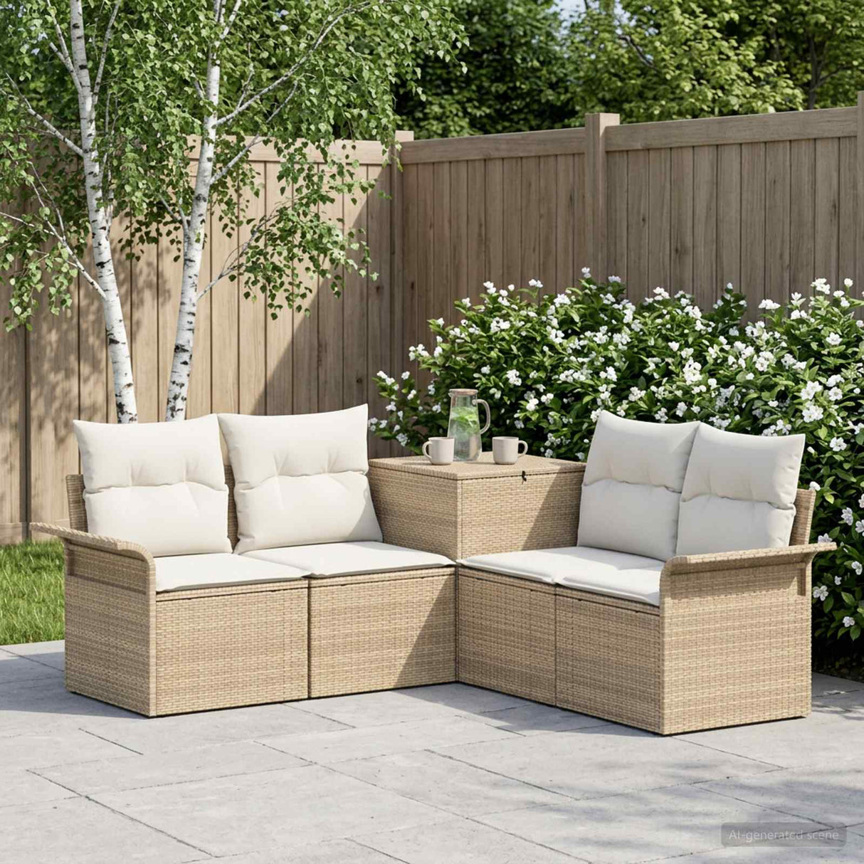 vidaXL Bankstel 5 st Zwart Poly Rattan en Staal