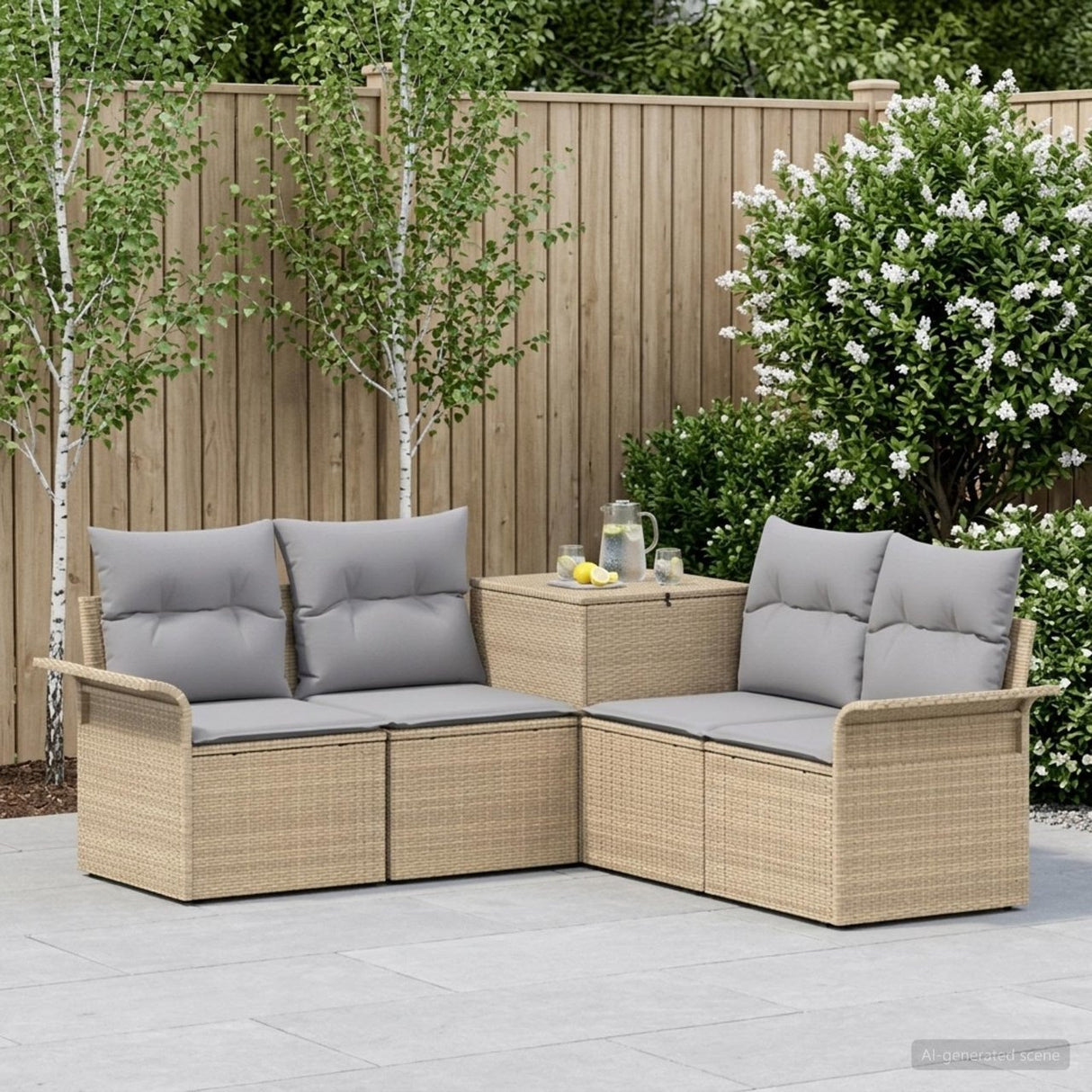vidaXL Bankstel 5 st Zwart Poly Rattan en Staal
