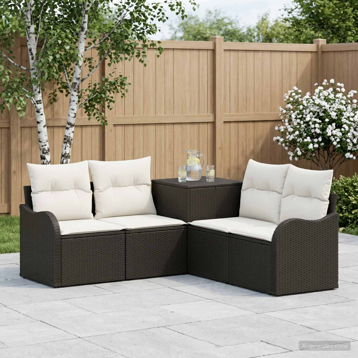 vidaXL Bankstel 5 st Zwart Poly Rattan en Staal