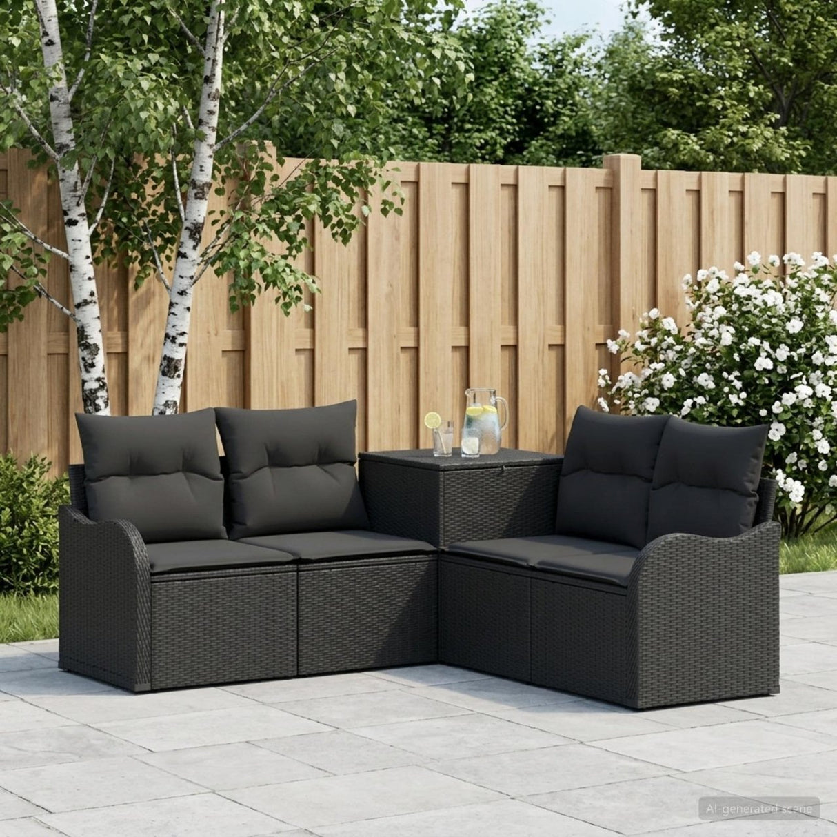 vidaXL Bankstel 5 st Zwart Poly Rattan en Staal