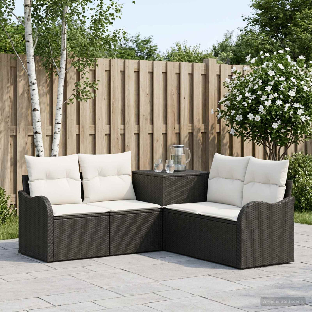 vidaXL Bankstel 5 st Zwart Poly Rattan en Staal