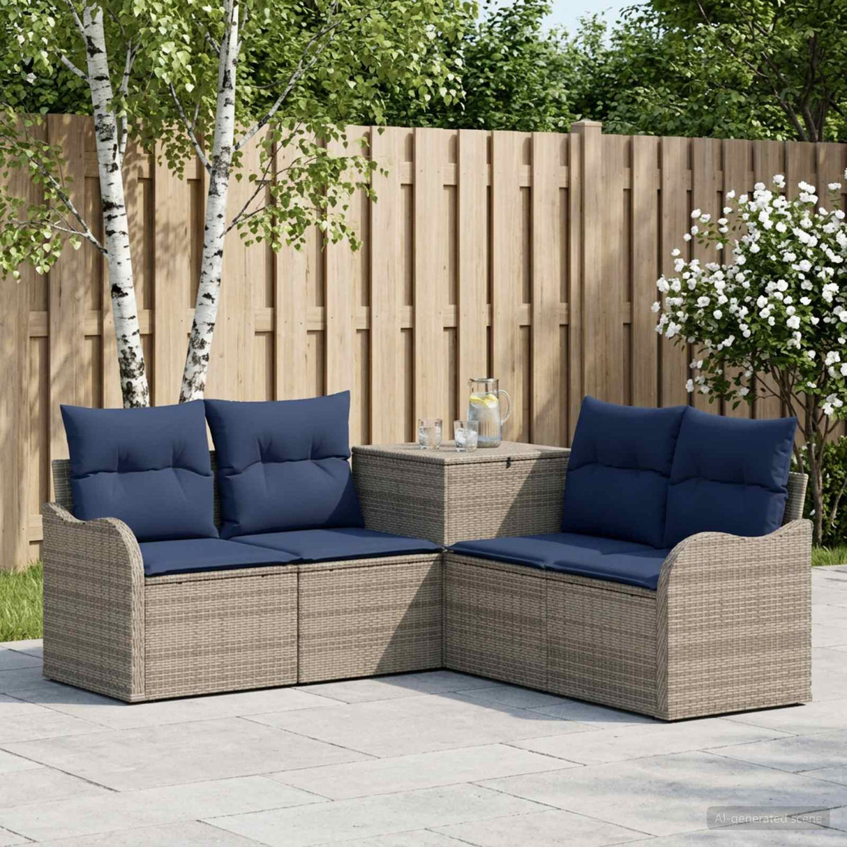 vidaXL Bankstel 5 st Zwart Poly Rattan en Staal