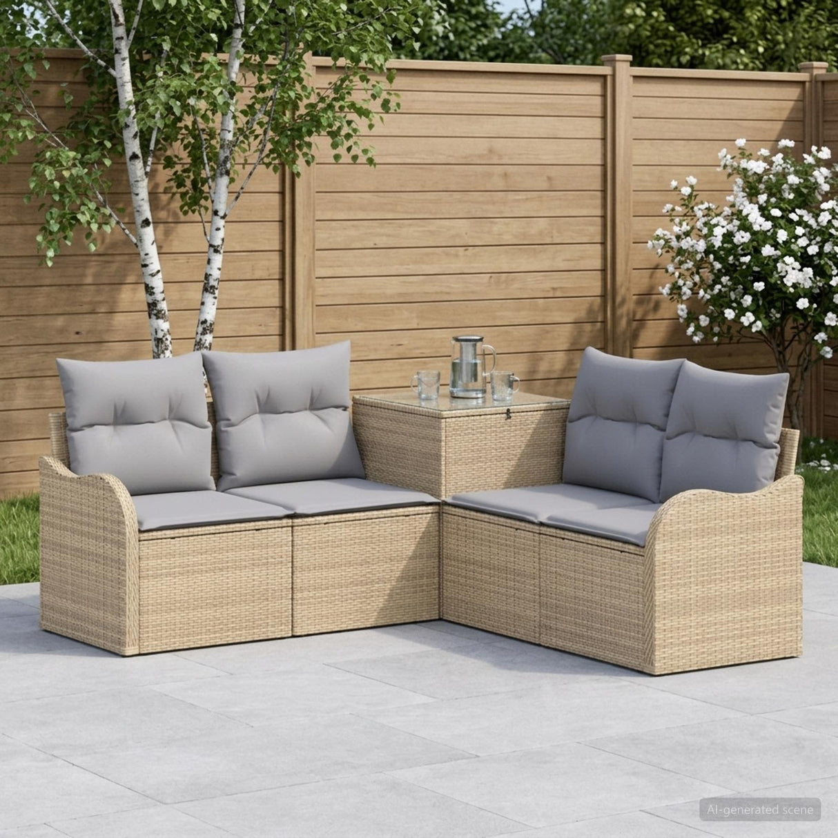 vidaXL Bankstel 5 st Zwart Poly Rattan en Staal