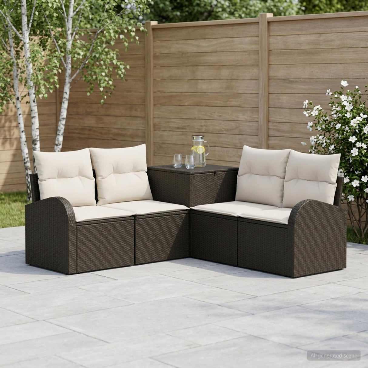 vidaXL Bankstel 5 st Zwart Poly Rattan en Staal