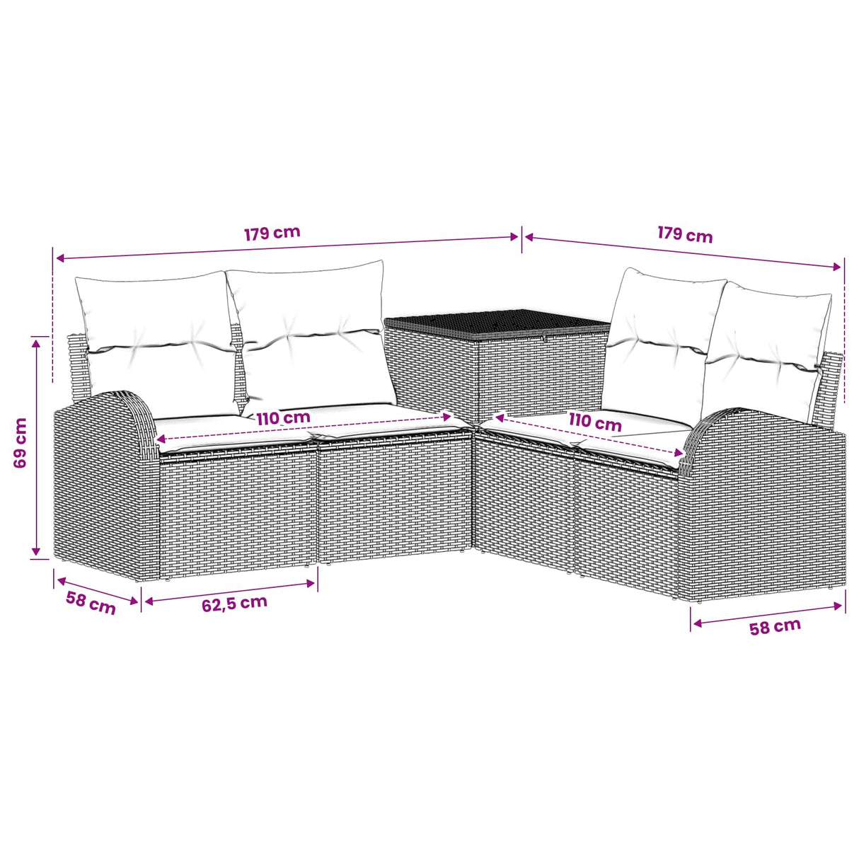 vidaXL Bankstel 5 st Zwart Poly Rattan en Staal