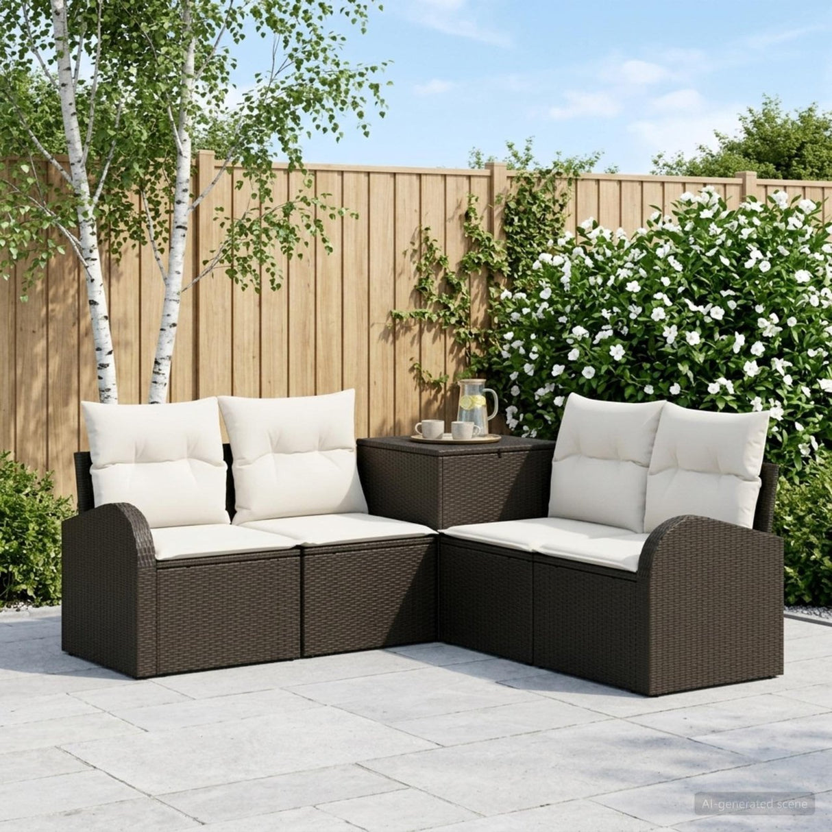 vidaXL Bankstel 5 st Zwart Poly Rattan en Staal