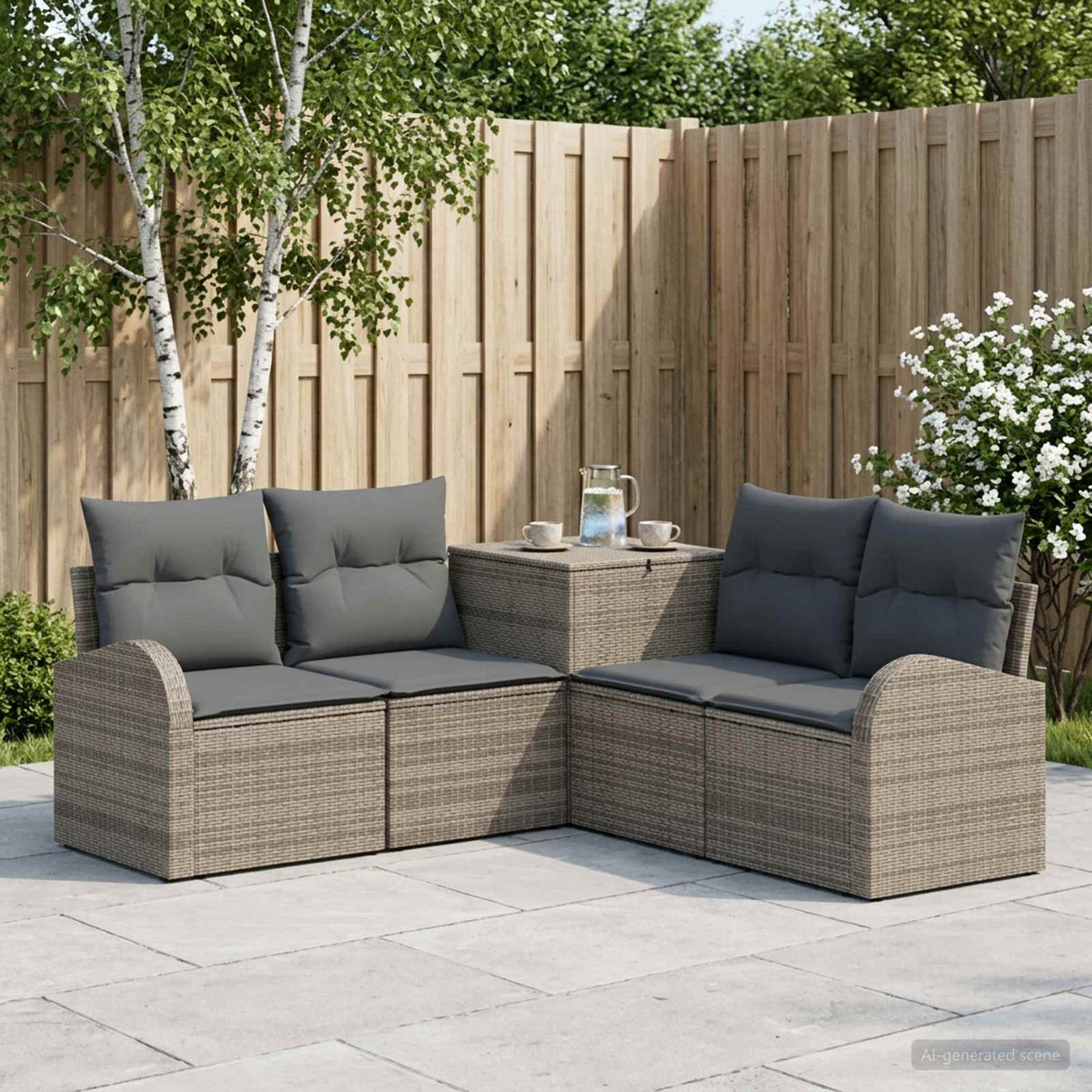 vidaXL Bankstel 5 st Zwart Poly Rattan en Staal