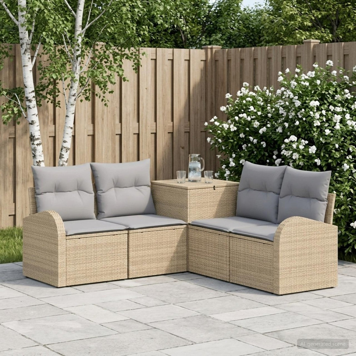 vidaXL Bankstel 5 st Zwart Poly Rattan en Staal