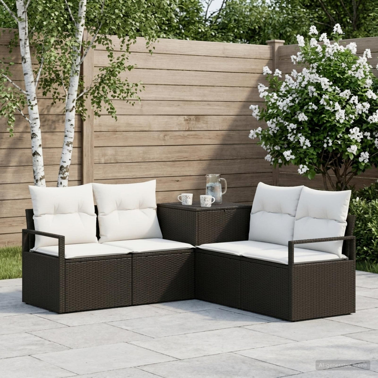 vidaXL Bankstel 5 st Zwart Poly Rattan en Staal