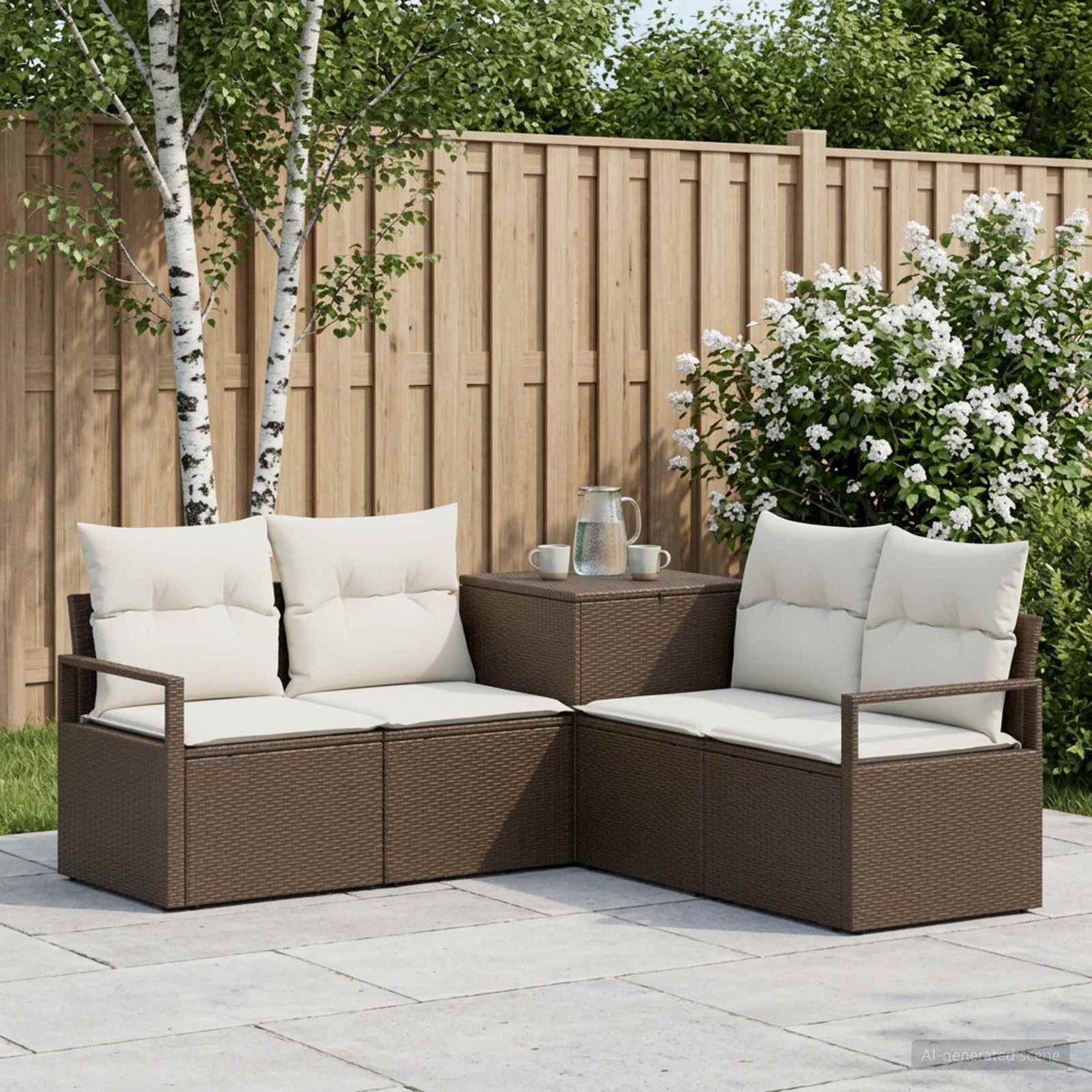 vidaXL Bankstel 5 st Zwart Poly Rattan en Staal