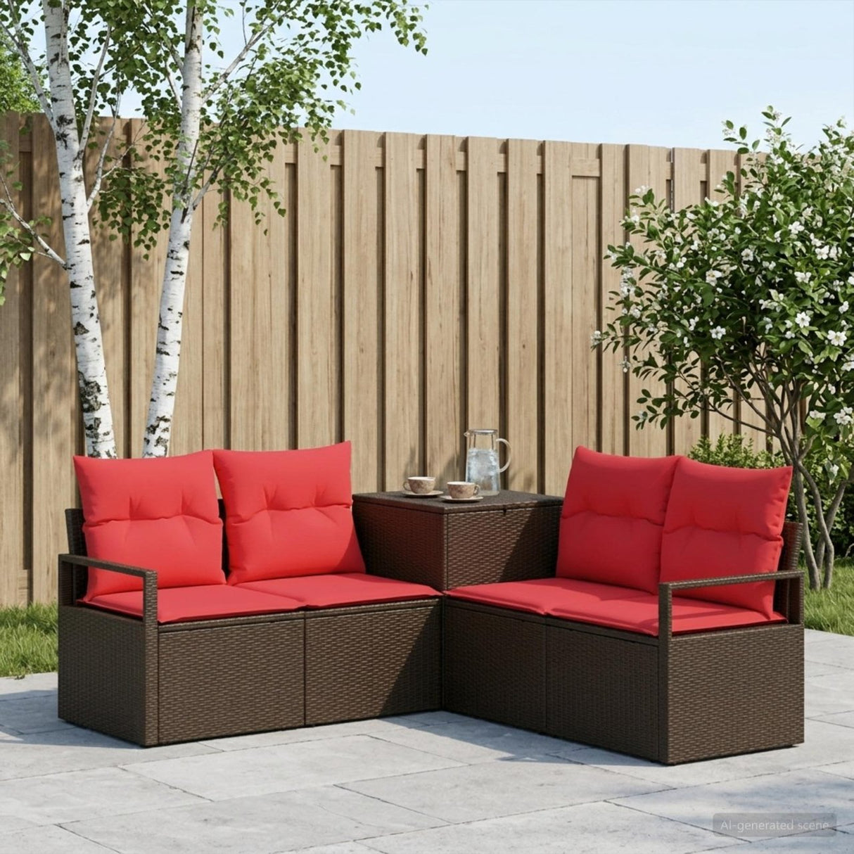 vidaXL Bankstel 5 st Zwart Poly Rattan en Staal