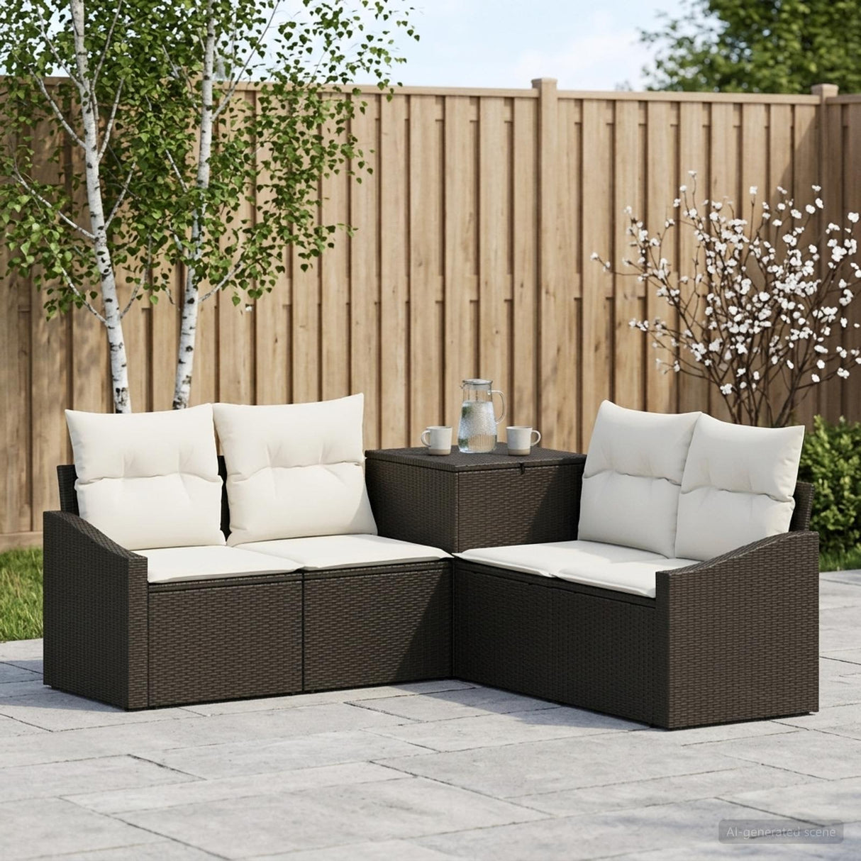 vidaXL Bankstel 5 st Zwart Poly Rattan en Staal