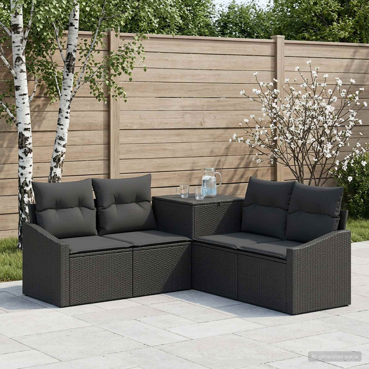 vidaXL Bankstel 5 st Zwart Poly Rattan en Staal