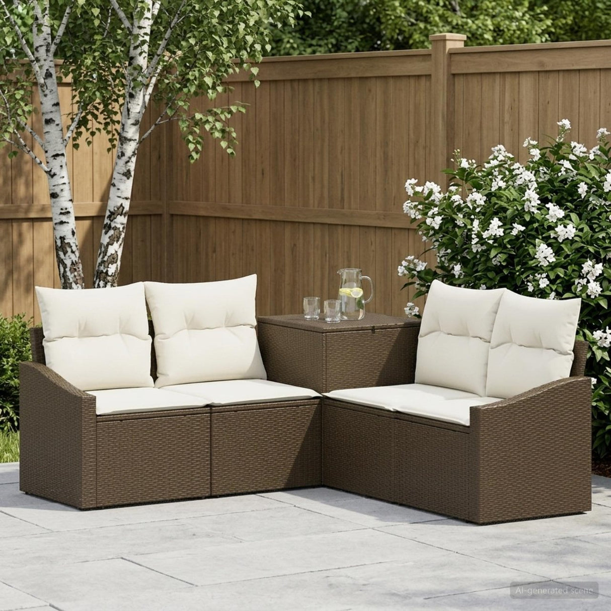 vidaXL Bankstel 5 st Zwart Poly Rattan en Staal