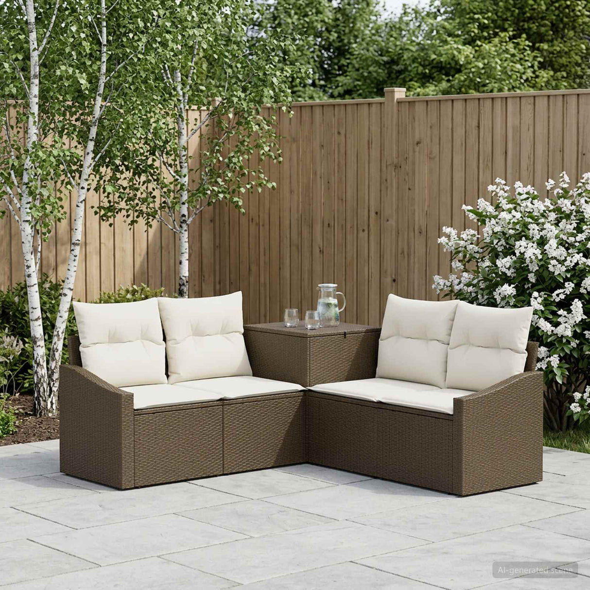 vidaXL Bankstel 5 st Zwart Poly Rattan en Staal