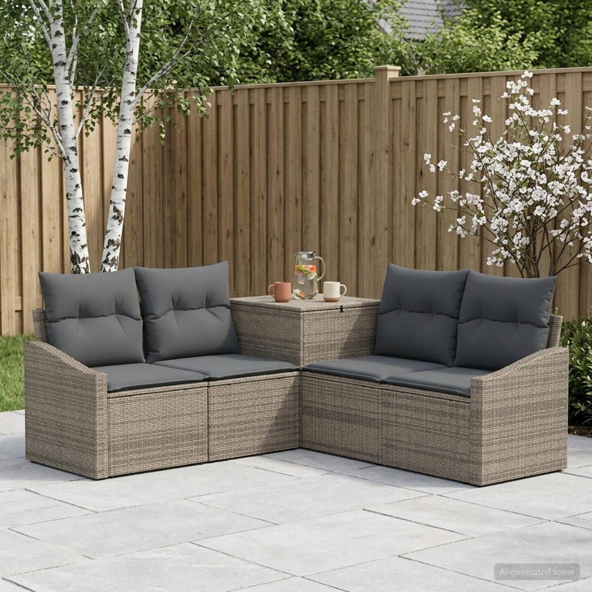 vidaXL Bankstel 5 st Zwart Poly Rattan en Staal