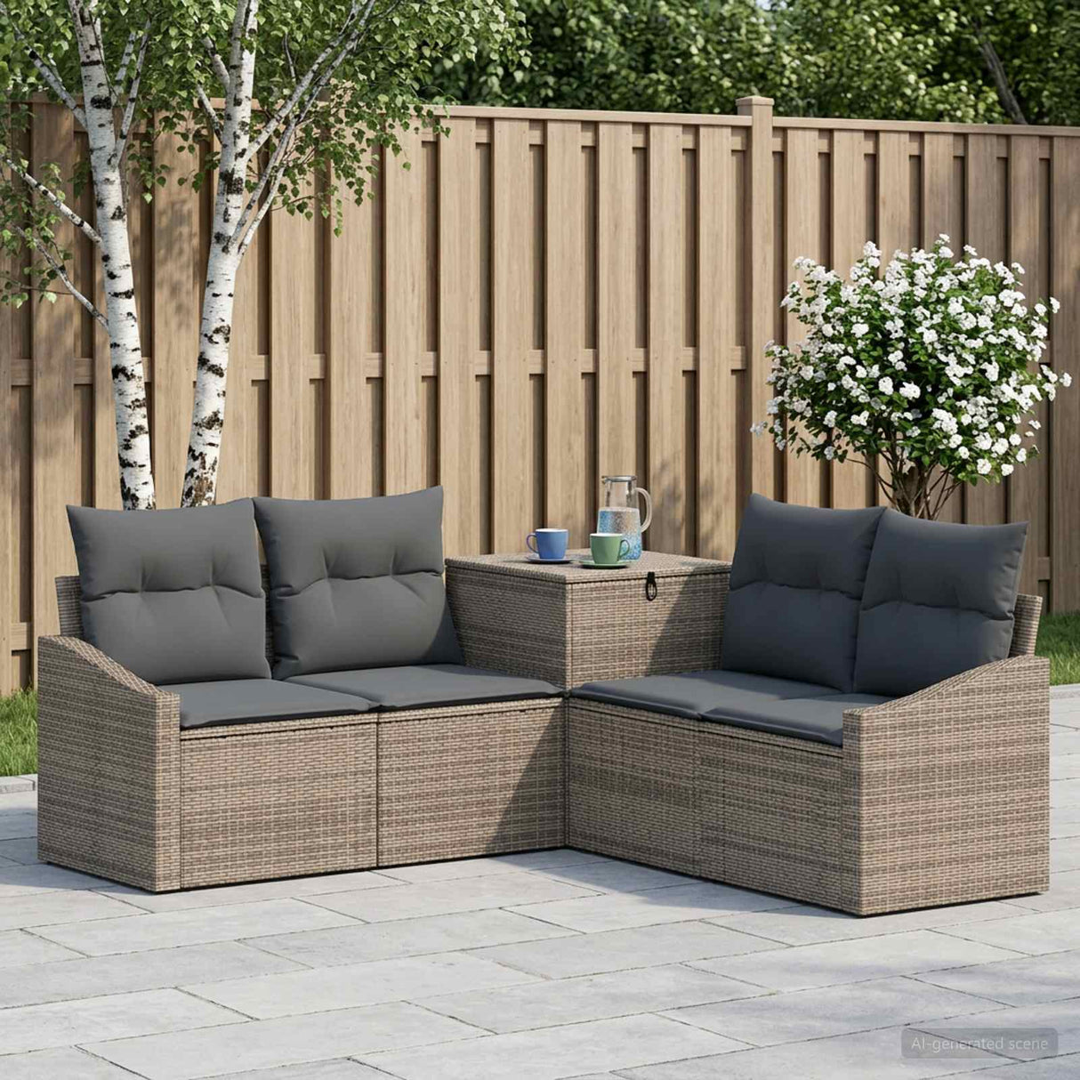 vidaXL Bankstel 5 st Zwart Poly Rattan en Staal