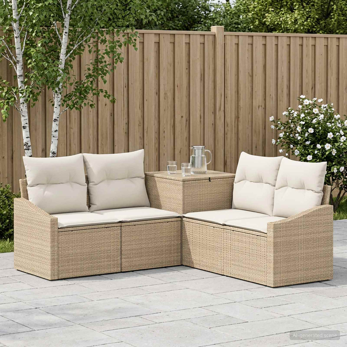 vidaXL Bankstel 5 st Zwart Poly Rattan en Staal