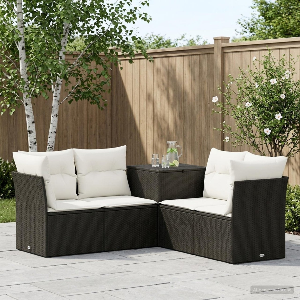 vidaXL Bankstel 5 st Zwart Poly Rattan en Staal