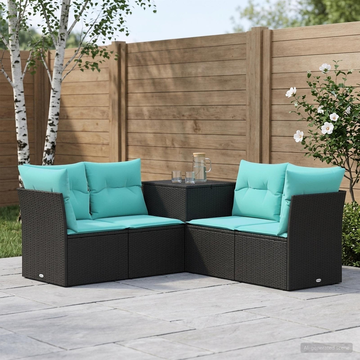 vidaXL Bankstel 5 st Zwart Poly Rattan en Staal