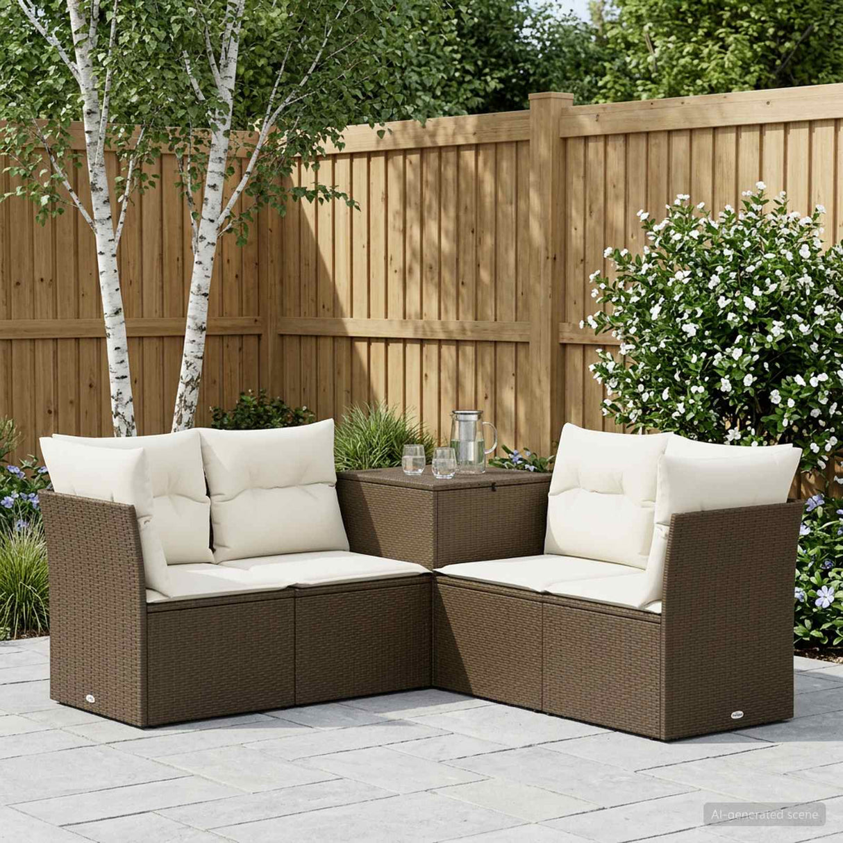 vidaXL Bankstel 5 st Zwart Poly Rattan en Staal
