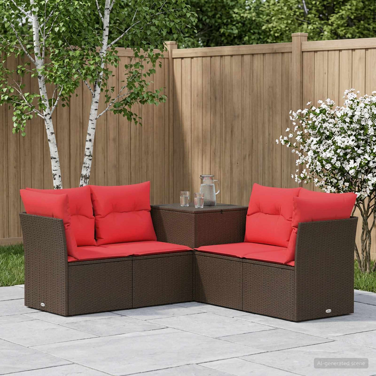 vidaXL Bankstel 5 st Zwart Poly Rattan en Staal