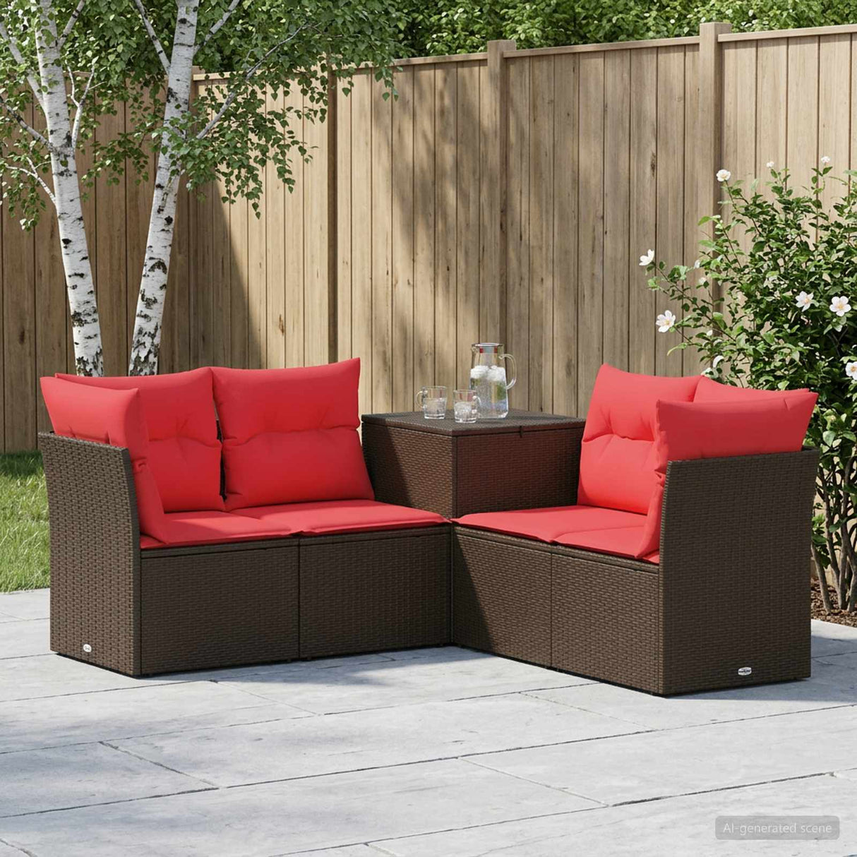 vidaXL Bankstel 5 st Zwart Poly Rattan en Staal