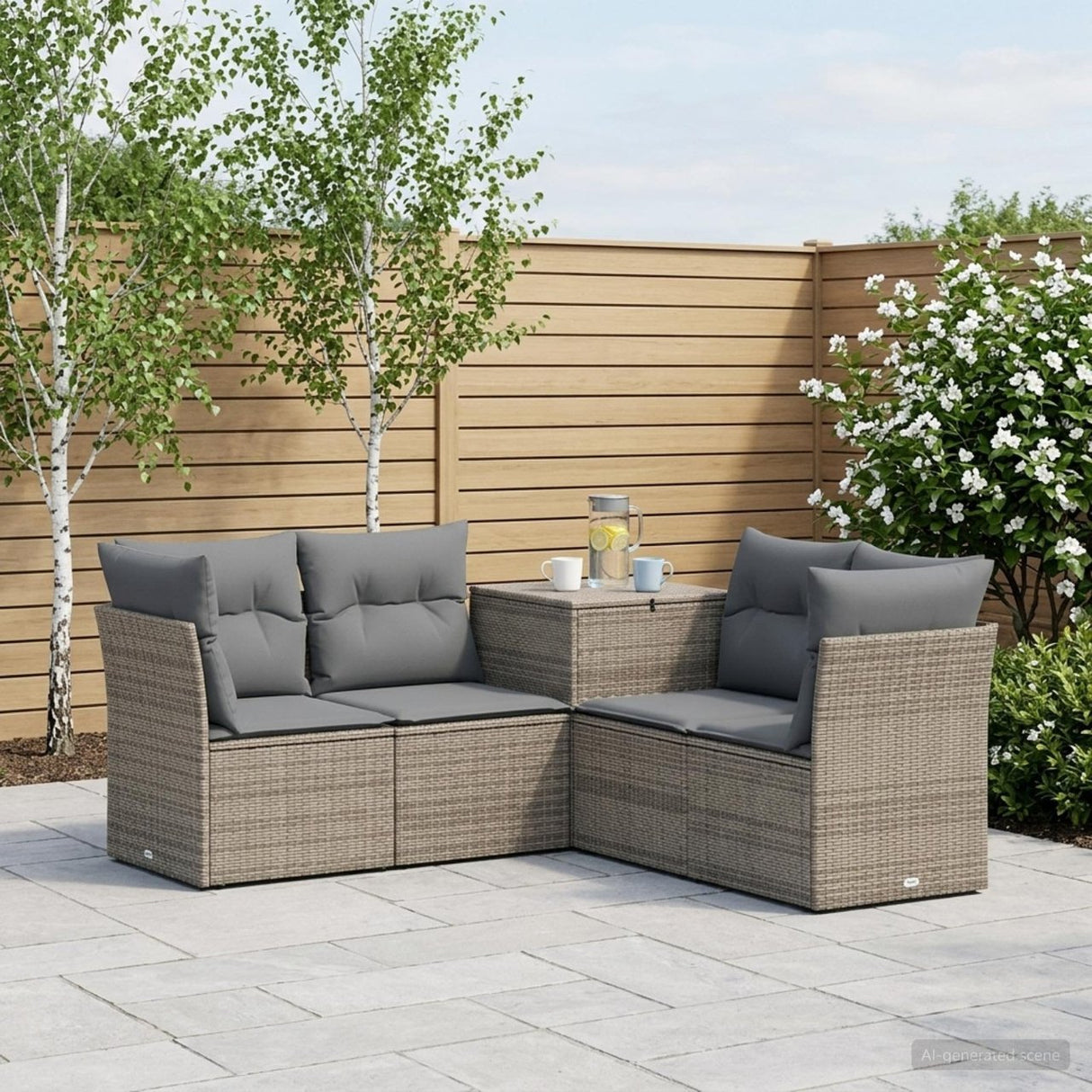 vidaXL Bankstel 5 st Zwart Poly Rattan en Staal