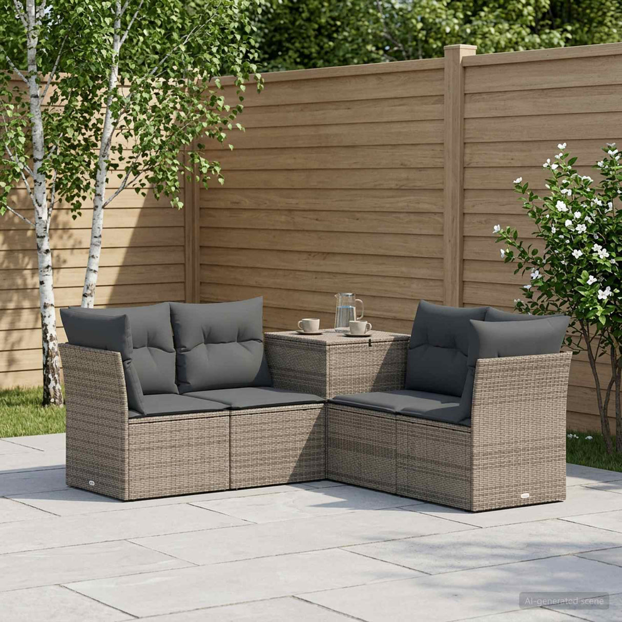 vidaXL Bankstel 5 st Zwart Poly Rattan en Staal