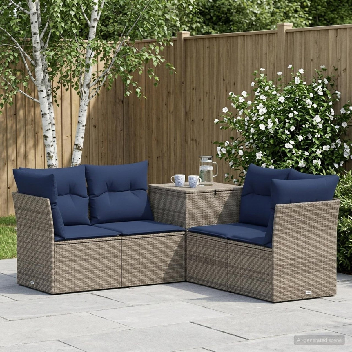 vidaXL Bankstel 5 st Zwart Poly Rattan en Staal