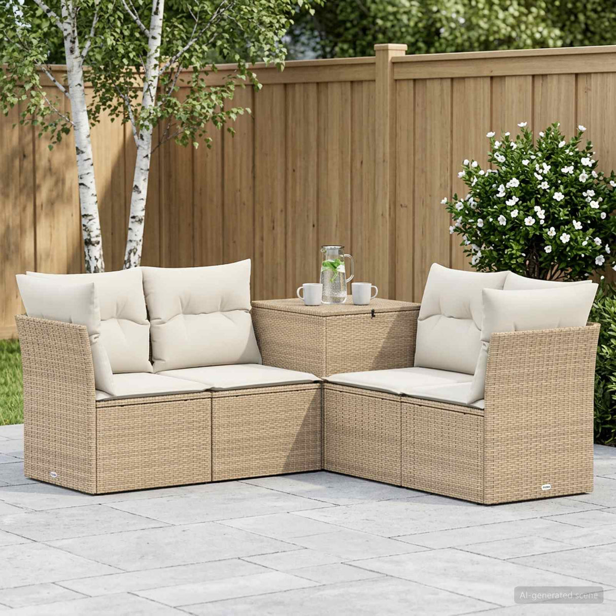 vidaXL Bankstel 5 st Zwart Poly Rattan en Staal