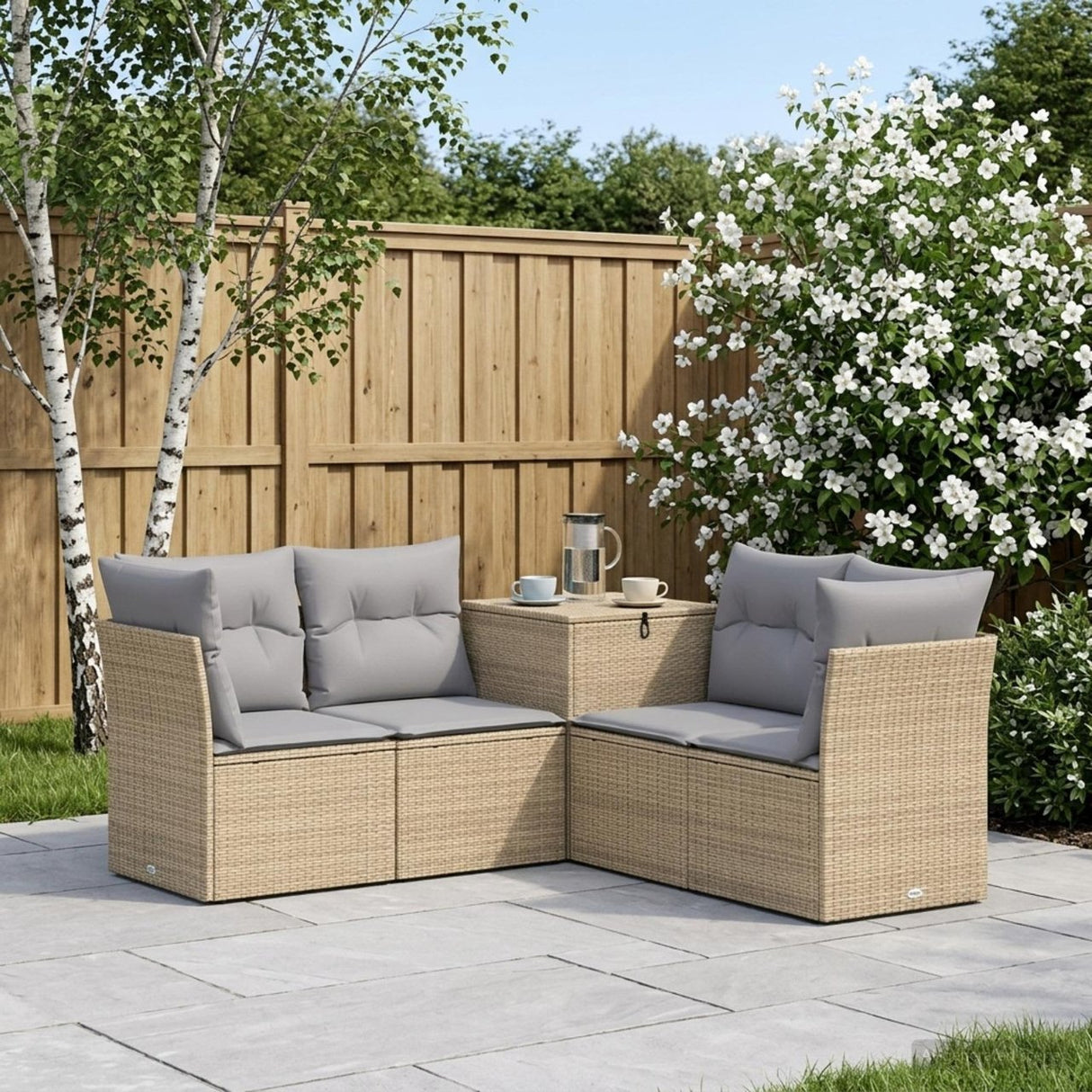 vidaXL Bankstel 5 st Zwart Poly Rattan en Staal
