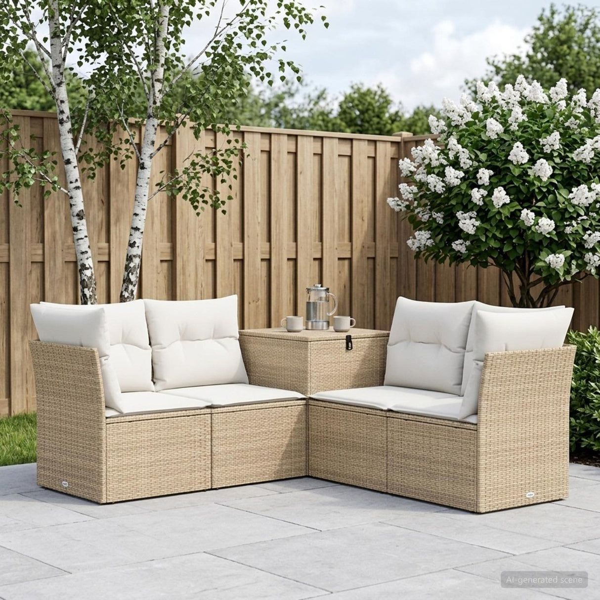 vidaXL Bankstel 5 st Zwart Poly Rattan en Staal